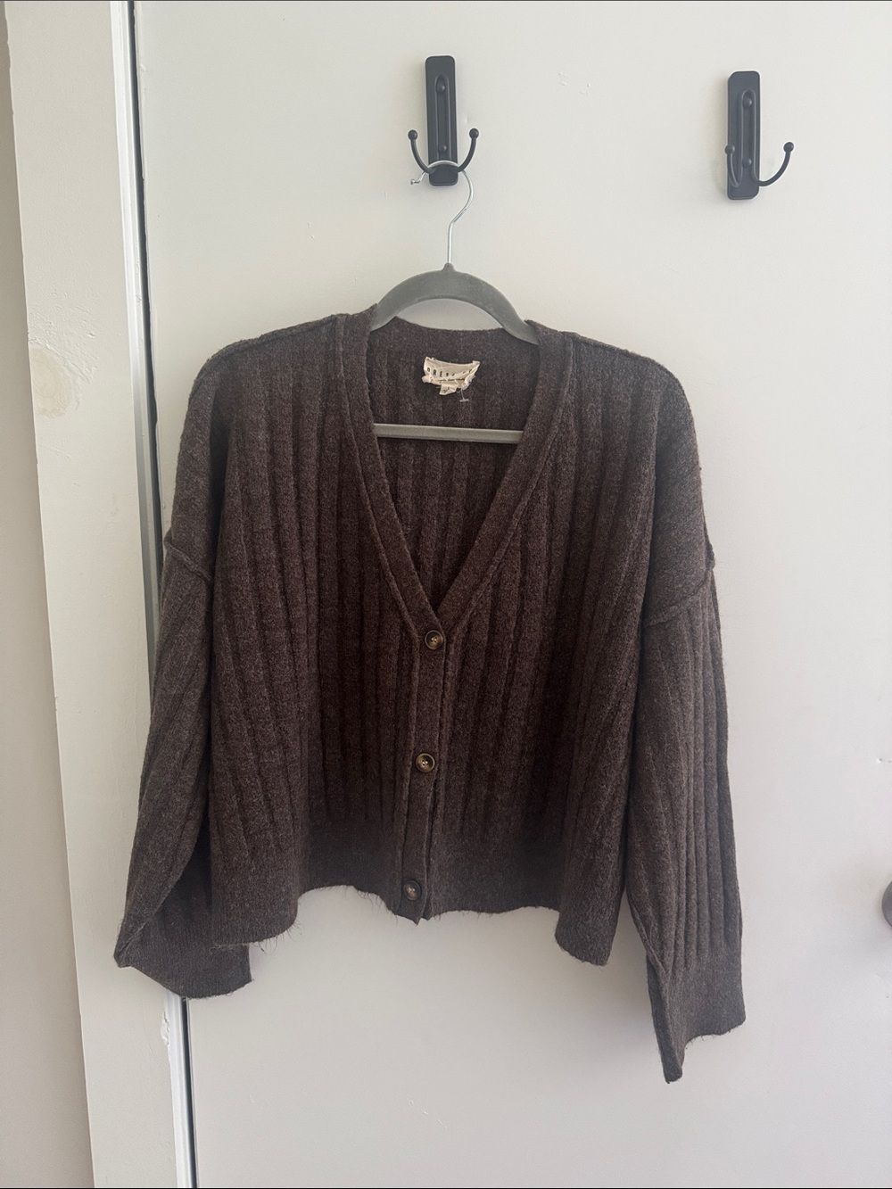 Chunky Rib-Knit Brown Button-Front Women's Cardigan